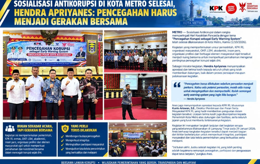 Sosialisasi Antikorupsi di Kota Metro Selesai, Hendra Apriyanes: Pencegahan Harus Menjadi Gerakan Bersama