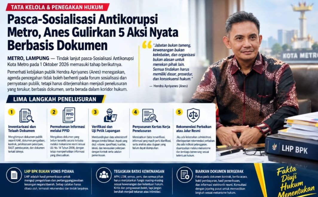 Pasca Sosialisasi Antikorupsi, Anes Siapkan 5 Langkah Telusuri Tata Kelola Anggaran Metro