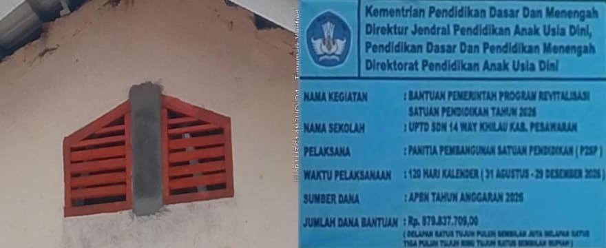 Proyek Revitalisasi SDN 14 Padang Cermin Rp879 Juta Diduga Tak Sesuai RAB, Material Lama Jadi Sorotan