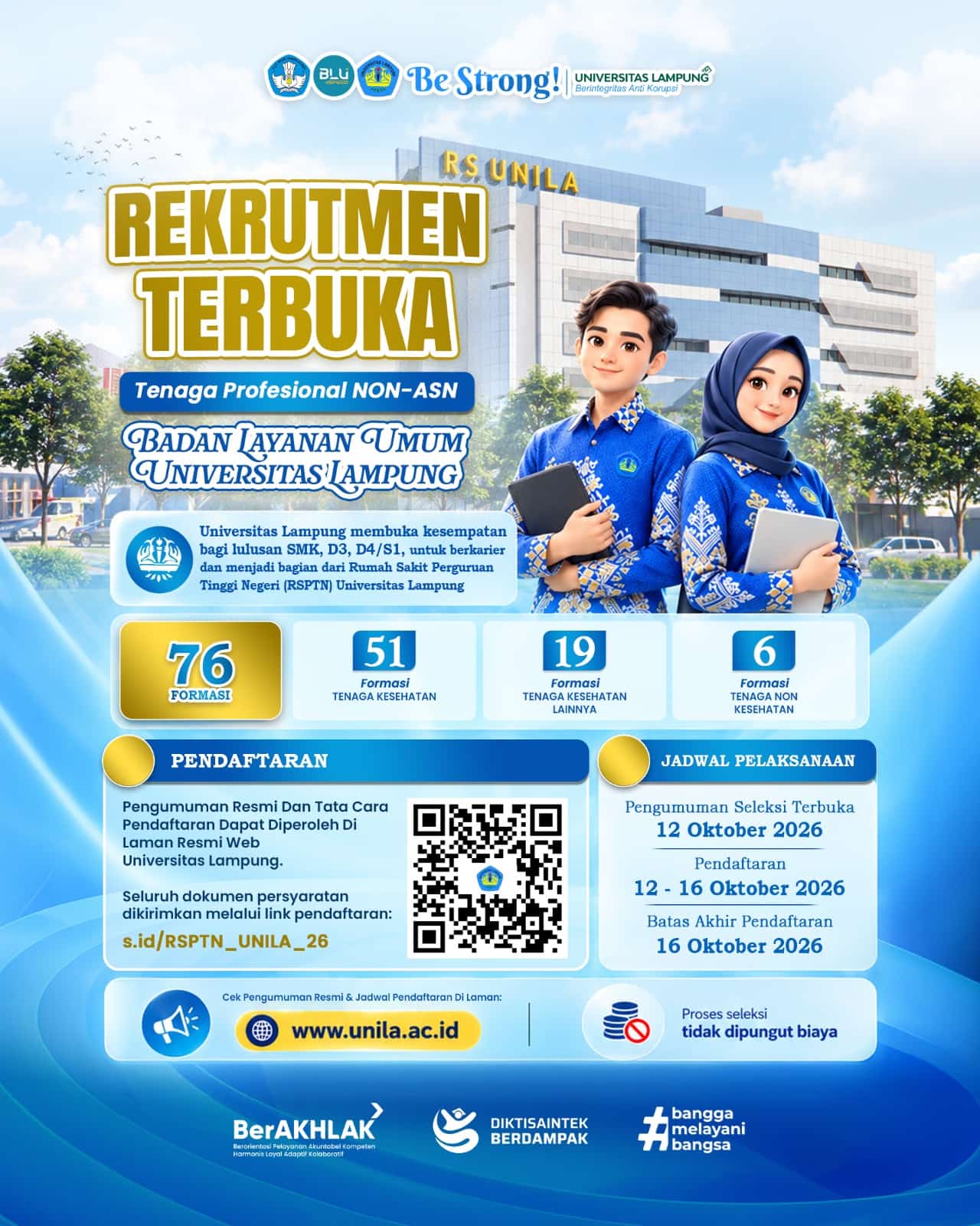 Sediakan 76 Formasi, Unila Buka Rekrutmen Tenaga Profesional Non-ASN RSPTN Hingga 16 Oktober 2026