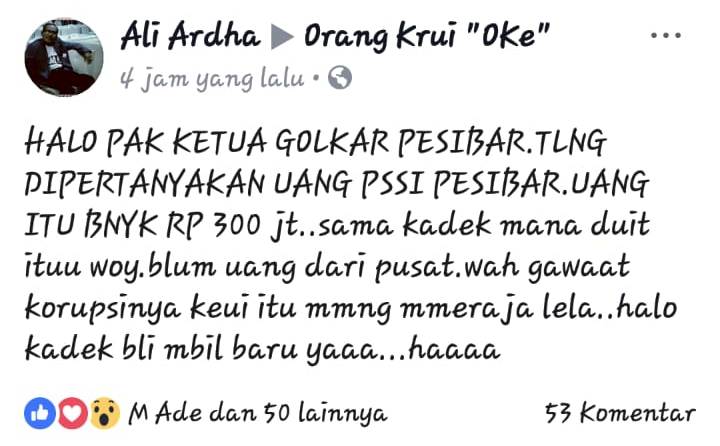Tanggapan Ketua PSSI Pesibar Dituding Gelapkan Anggaran