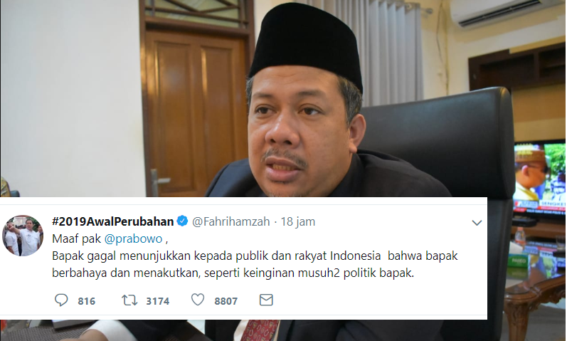Fahri Hamzah Minta Maaf ke Prabowo