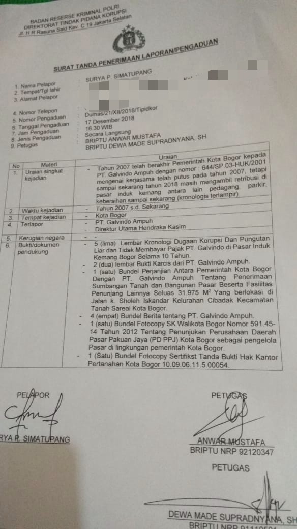 Kasus Pungli di Pasar TU Kemang Diaporkan IFC ke Bareskim Polri