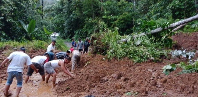 Jalan Penghubung Lambar-Pesbar Tertutup Pohon dan Tanah Longsor