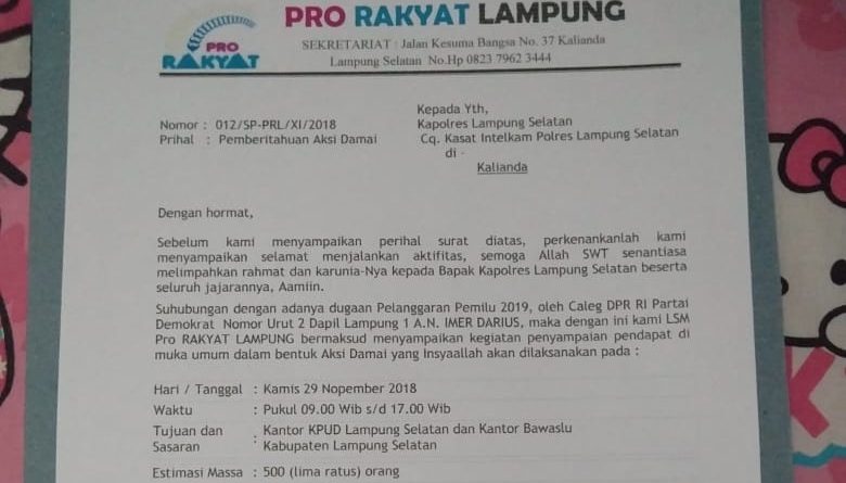 LSM Pro Rakyat Lampung Datangi Kantor KPU dan Bawaslu Lamsel