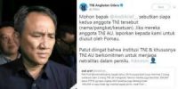 TNI AU Minta Andi Arief Sebut Dua Anggota TNI yang Terlibat Pengusutan Surat Suara 7 Kontainer