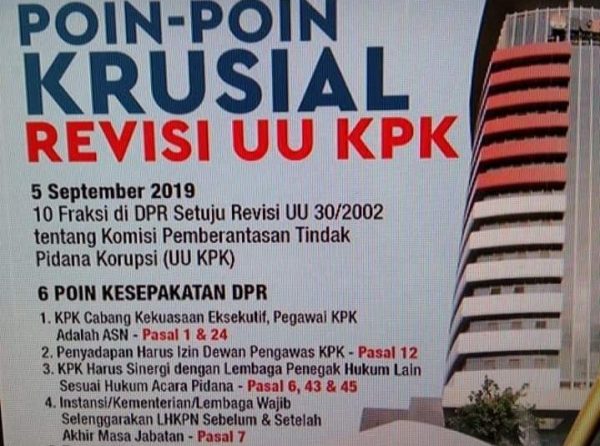 Revisi UU KPK Bentuk Pelemahan Pemberantasan Korupsi