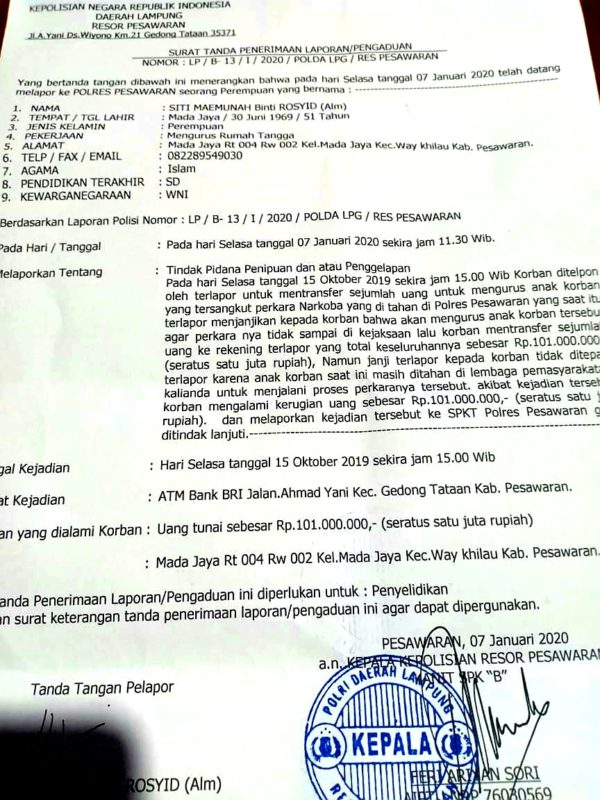 Penipuan Modus Makelar Kasus, Oknum Guru SD di Lampura Dipolisikan