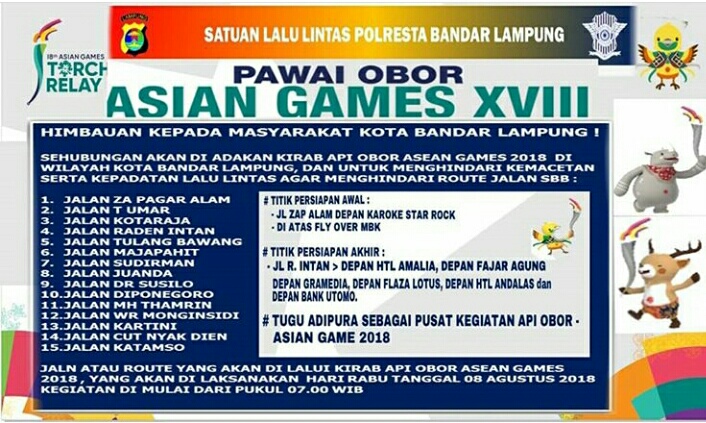 Rute Kirab Obor Asian Games 2018 di Bandarlampung