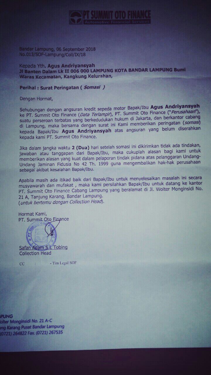 Otto Finance Somasi Konsumen Yang Belum Terima Motor Kreditnya? ?