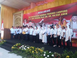 Deklarasi Tim Pemenang Saburai Lampung, Pasangan Jokowi-Ma’ruf Diunggulkan