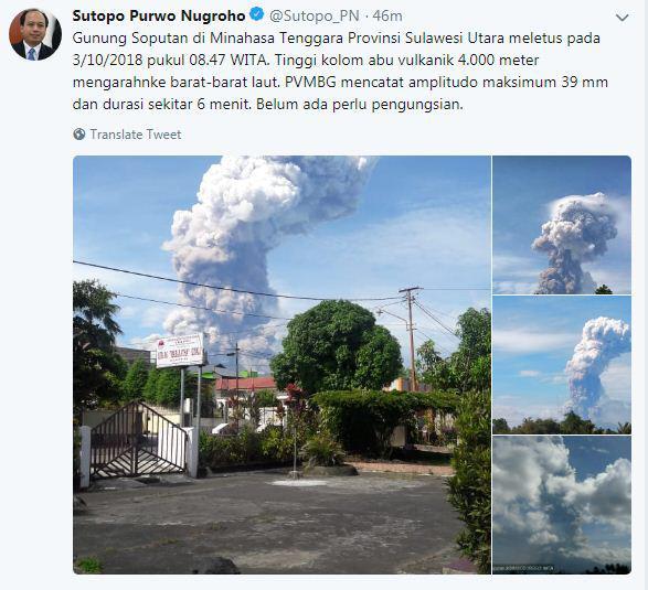 Gunung Soputan di Sulawesi Utara Meletus