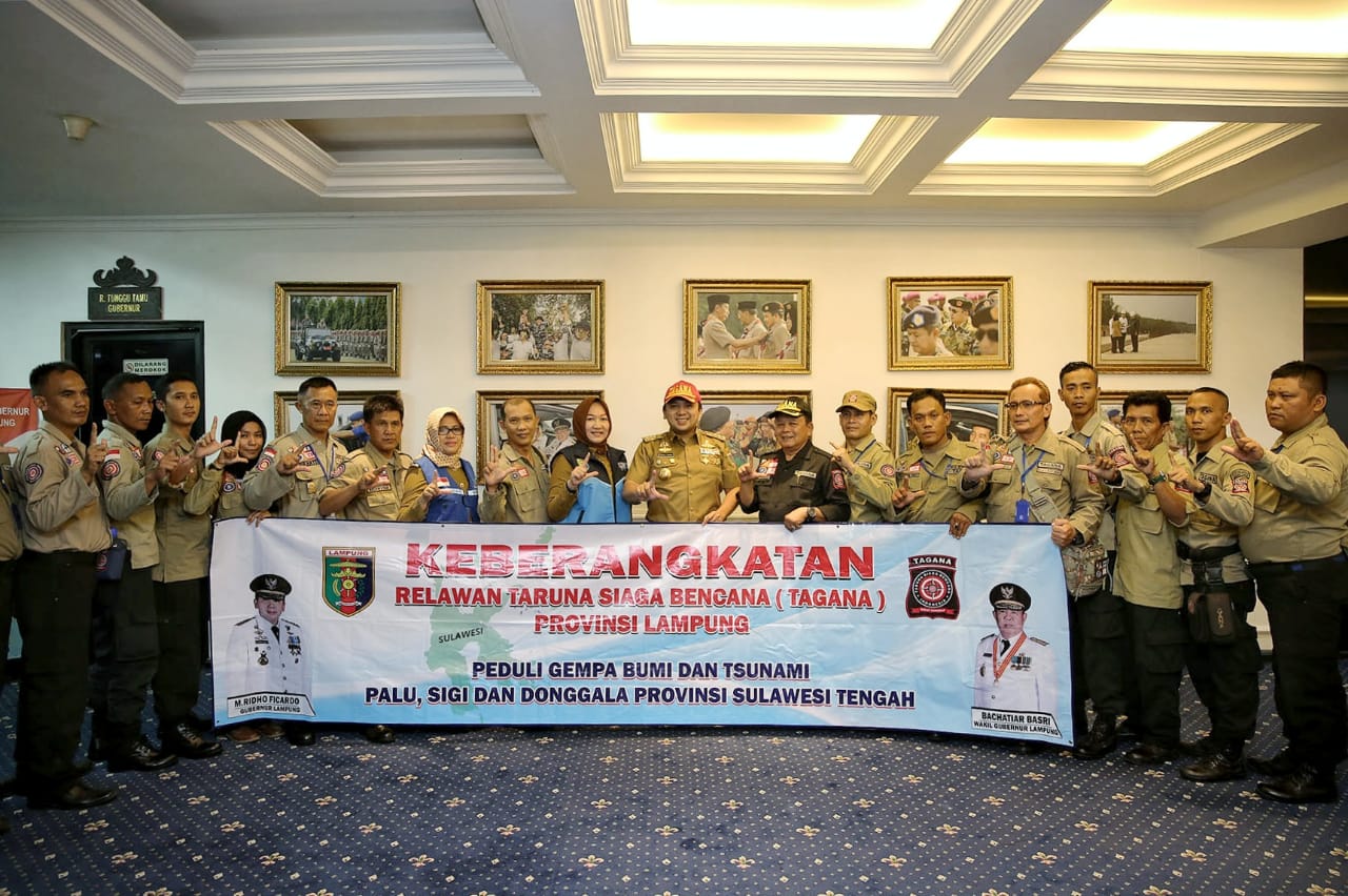 Gubernur Ridho Lepas Relawan Tagana Lampung Bantu Korban Palu-Donggala