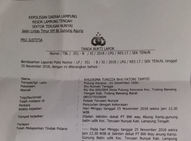 Caleg PAN Jadi Korban Jambret di Jalintim Terusan Nunyai