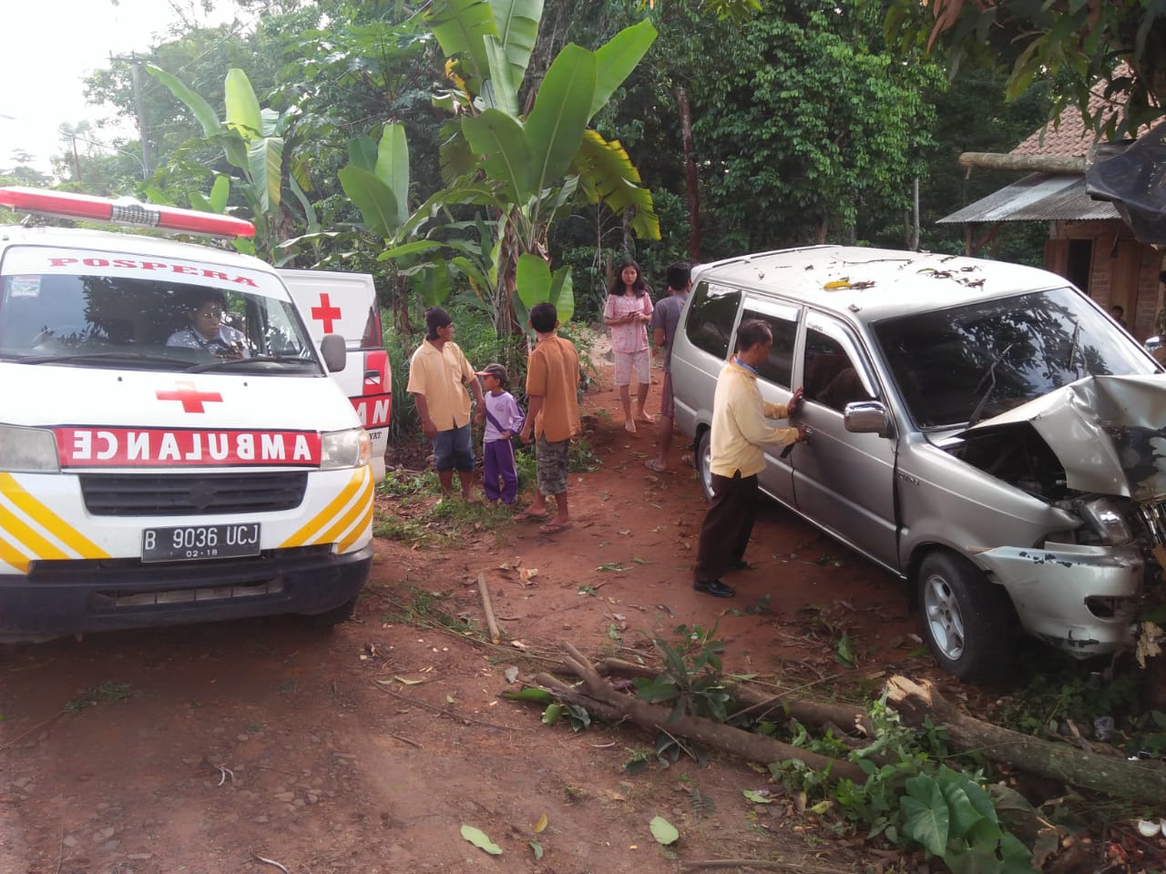 Diduga Mengantuk Kijang Tabrak Pohon, Pospera Bantu Evakuasi Korban Laka Tunggal