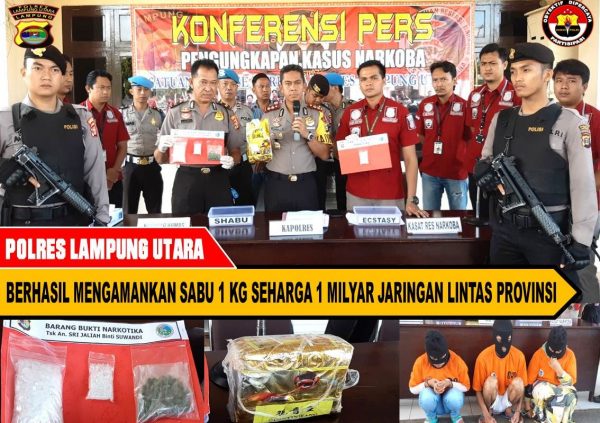Polres Lampung Utara Amakan 1 Kg Sabu Seharga 1 Milyar Jaringan Lintas Provinsi