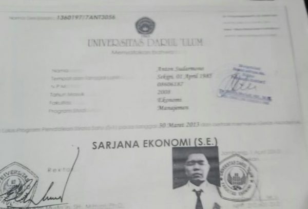 Investigasi APPP Dugaan Ijasah ‘Aspal’ Anton Sudarmono, Yang Tidak Terdaftar di DIKTI