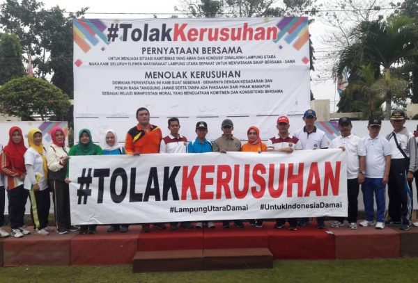 Bersinergi Antara Elemen, Polres Lampung Utara Bersama Masyarakat Gelar Deklarasi Tolak Kerusuhan