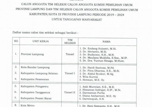 Ini Lima Nama Calon Anggota Tim Seleksi Calon Anggota KPUD Pringsewu