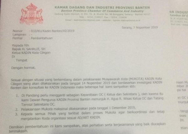 Kisruh Mukota Cilegon Kadin Banten Ambil Alih Kepanitiaan