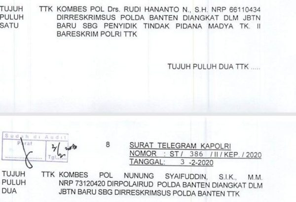 Dirkrimsus dan Dua Kapolres Polda Banten Rolling