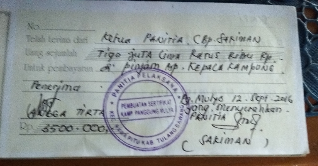 Sertifikat Prona Kampung Pangung Mulya Ditarik Biaya Rp800 Ribu