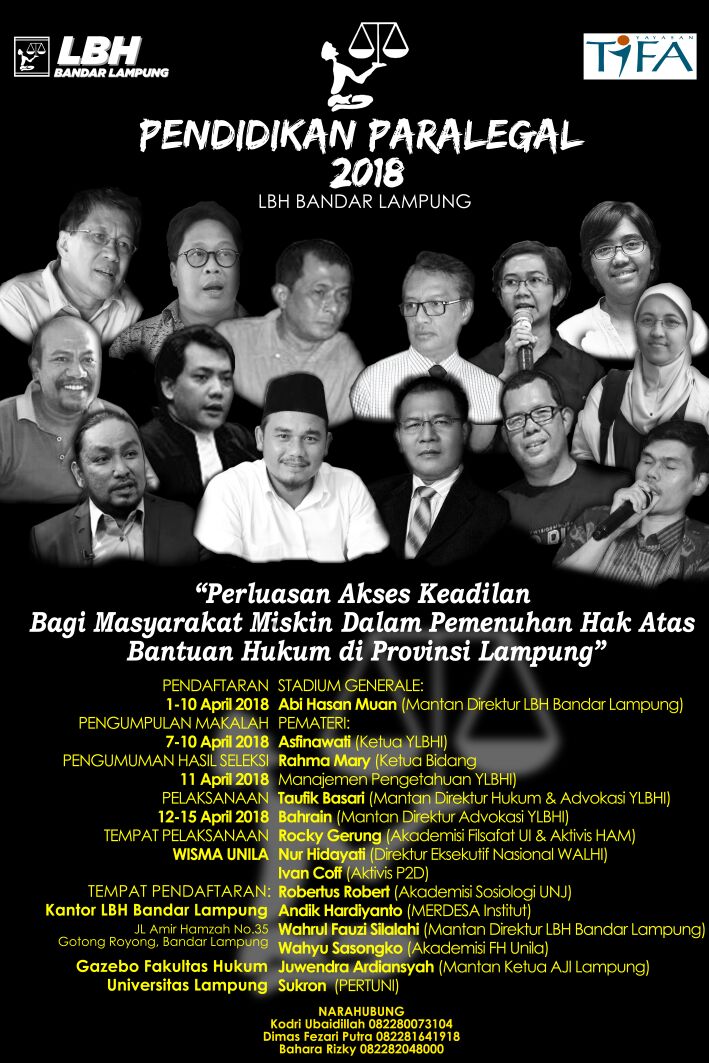 LBH Bandarlampung Buka Pendidikan Paralegal 2018