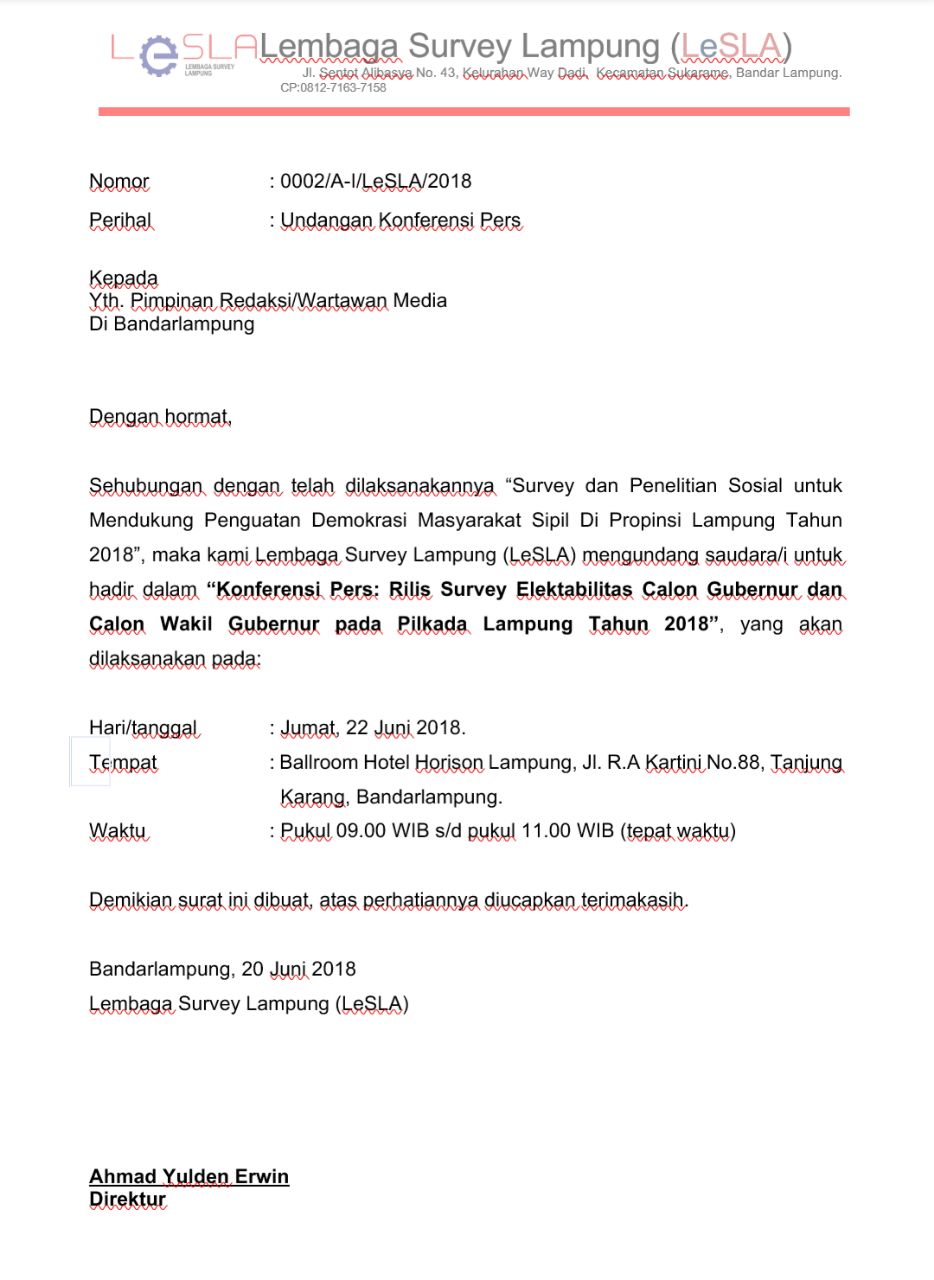 LeSLA Akan Rilis Survey Elektabilitas Cagub Cawagub Lampung