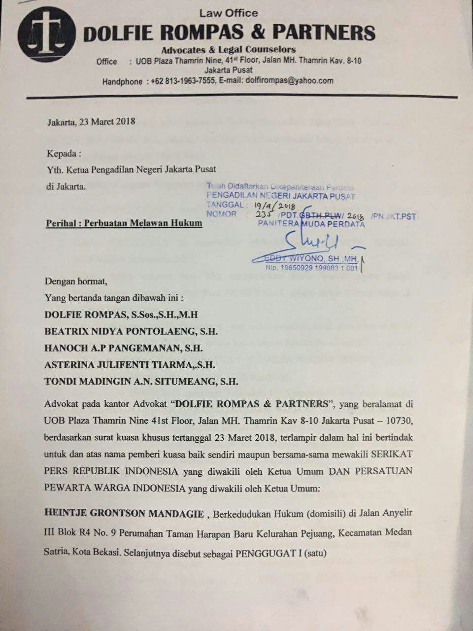 Gugatan PMH Dewan Pers Segera Disidangkan