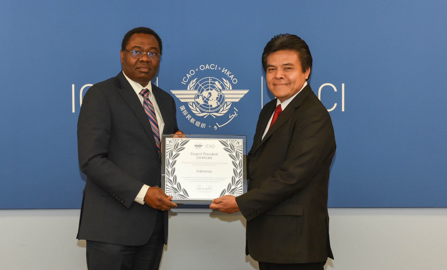 Presiden Dewan ICAO Menganugrahkan Indonesia “Council President Certificate” Atas Kemajuan di Bidang Keselamatan Penerbangan