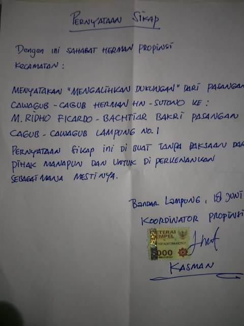 Empat Korwil Sahabat Herman Alihkan Dukungan ke Pasangan Ridho-Bachtiar