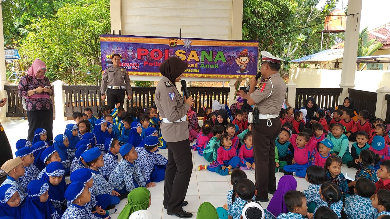 Gelar Polsana, Satlantas Polres Lampura Berikan Wawasan Tertib Lalulintas Anak Usia Dini