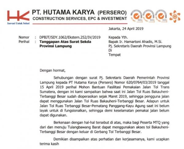 Alasan Belum Layak Digunakan PT Hutama Karya Larang Rombongan MTQ Gunakan Jalan Tol?
