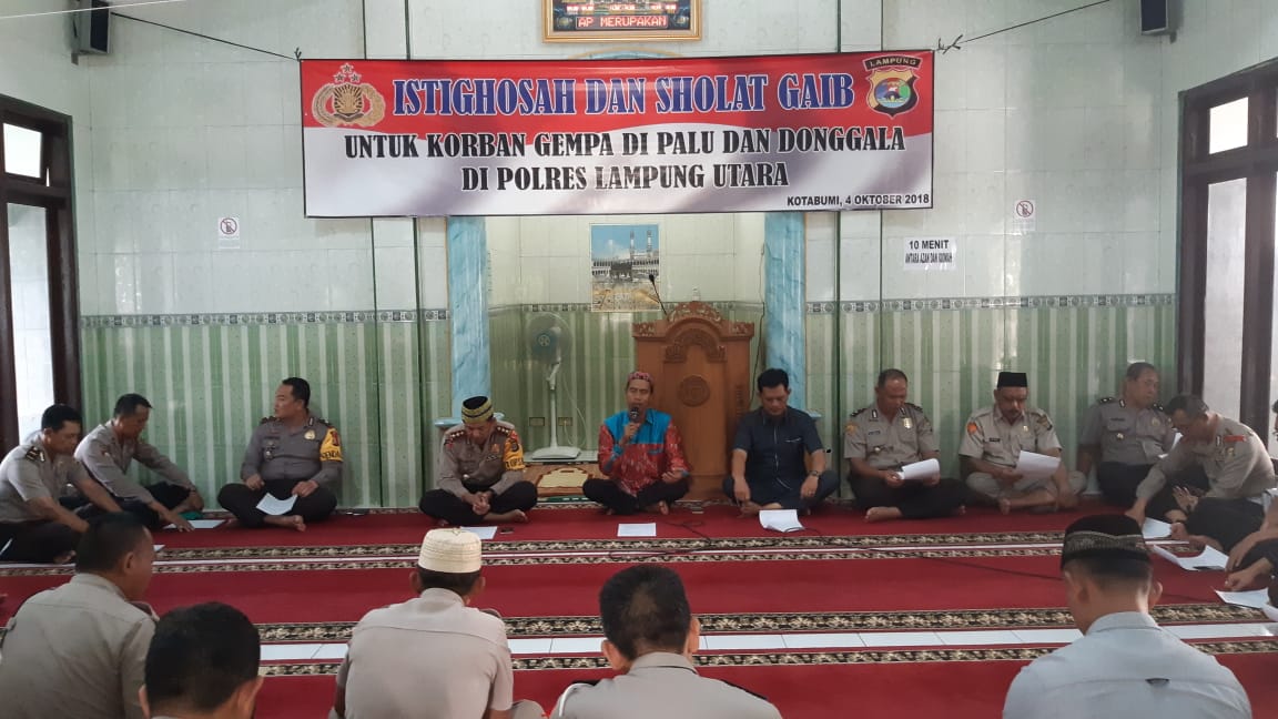 Shalat Ghaib dan Istighasah, Polres Lampura Doakan Korban Bencana Alam Palu dan Donggala