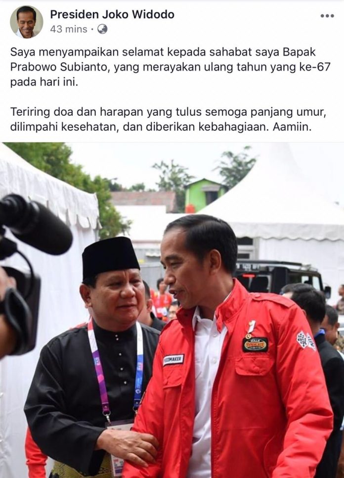 Jokowi : Selamat Ulang Tahun Buat Sahabat Saya Prabowo Subianto