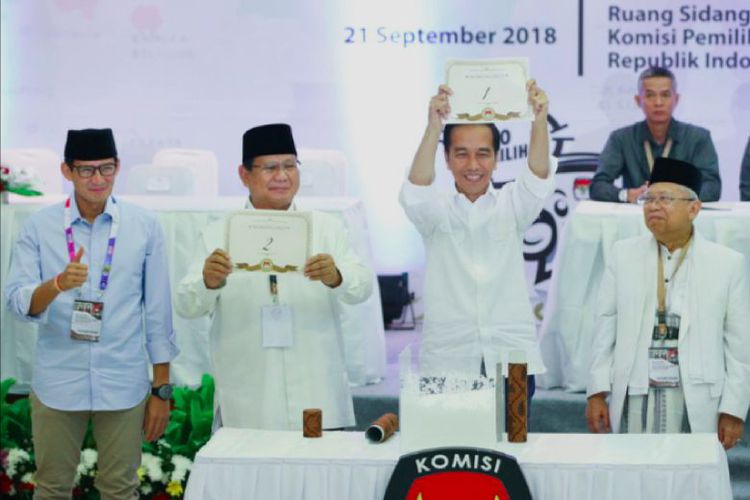 Joko Widodo-Ma’ruf Amin no 1 Prabowo Subianto-Sandiaga Uno No 2