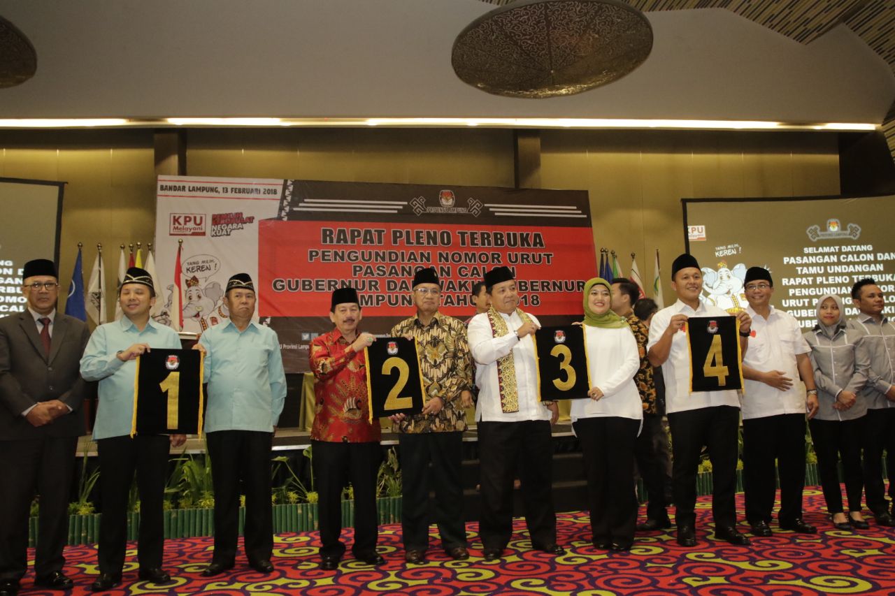 KPU Undi Nomor Urut Cagub Lampung, Ridho, Herman, Arinal, Mustafa