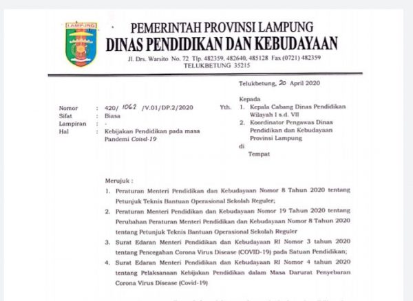 Dinas Pendidikan Provinsi Lampung Larang Sekolah Penerima BOS Tarik Uang Murid