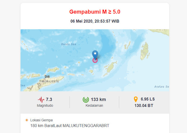 Gempa 7,3 Guncang Laut Banda Maluku