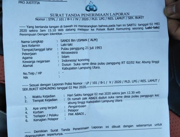 Kasus Oknum Anggota Dewan Pukul Anak Buahnya di Limpahkan Ke Polres Lampung Utara