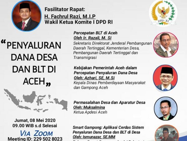 Gelar Rapat Kerja Online, Senator Fachrul Razi dan Kadis PMG Aceh Bahas Penyaluran Dana Desa Dan BLT di Aceh