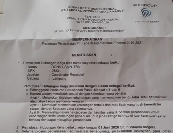 PHK Sepihak Dan Tanpa Pesangon FIF Di Laporkan Ke Disnaker