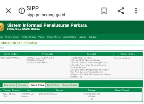 PN Serang Jadwalkan Sidang Gugatan Warga Melawan Gubernur Banten Cs