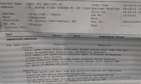 Hasil Tes Swab Dua Rumah Sakit, Ratu Ati Marliati Negatif Covid-19