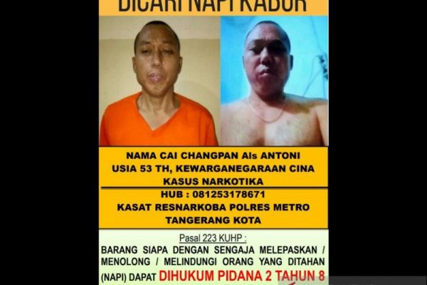 Lima Pegawai LP Tangerang Dinon Aktifkan Diduga Terlibat Loloskan Gembong Narkoba Asal China Chai Cangpan Kabur