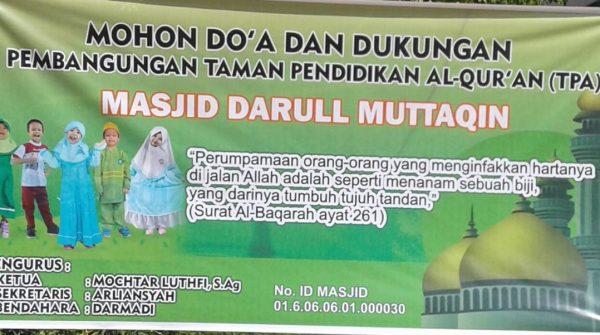 Taman Pendidikian AlQur’an TPA TPQ Darul MuttaQin Minta Bupati Muba Bangunan Gedung TPA Mereka