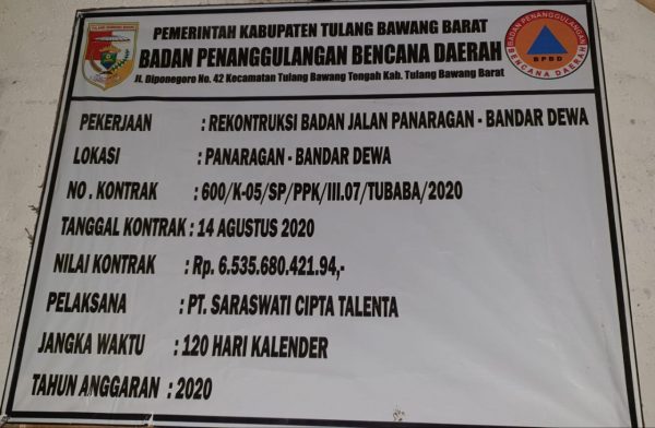 Pelaksana Proyek Jalan Rp6,5 Miliar lebih di Tulang Bawang Barat Lambat Rekanan Terancam di Blackslist