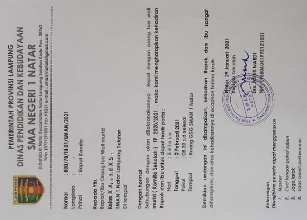 Kepengurusan Komite Sekolah SMA Negeri 1 Natar Diduga Dimonopoli Dan Langgar Permendikbud