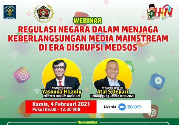 Webinar HPN 2021 Kemenkumham RI dan PWI Pertajam Regulasi Konvergensi Media