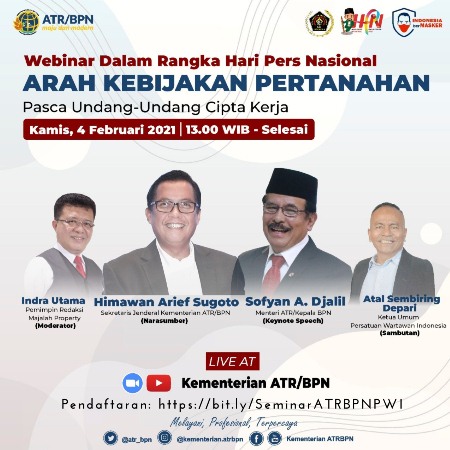 Rangkaian HPN 2021, Kementerian ATR/BPN Gelar Webinar Besok